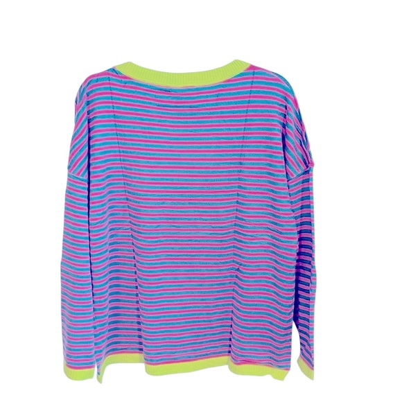 NWT Wiholl Striped Pink and Green Long Sleeve Sweater Oversized Medium - Picture 3 of 7